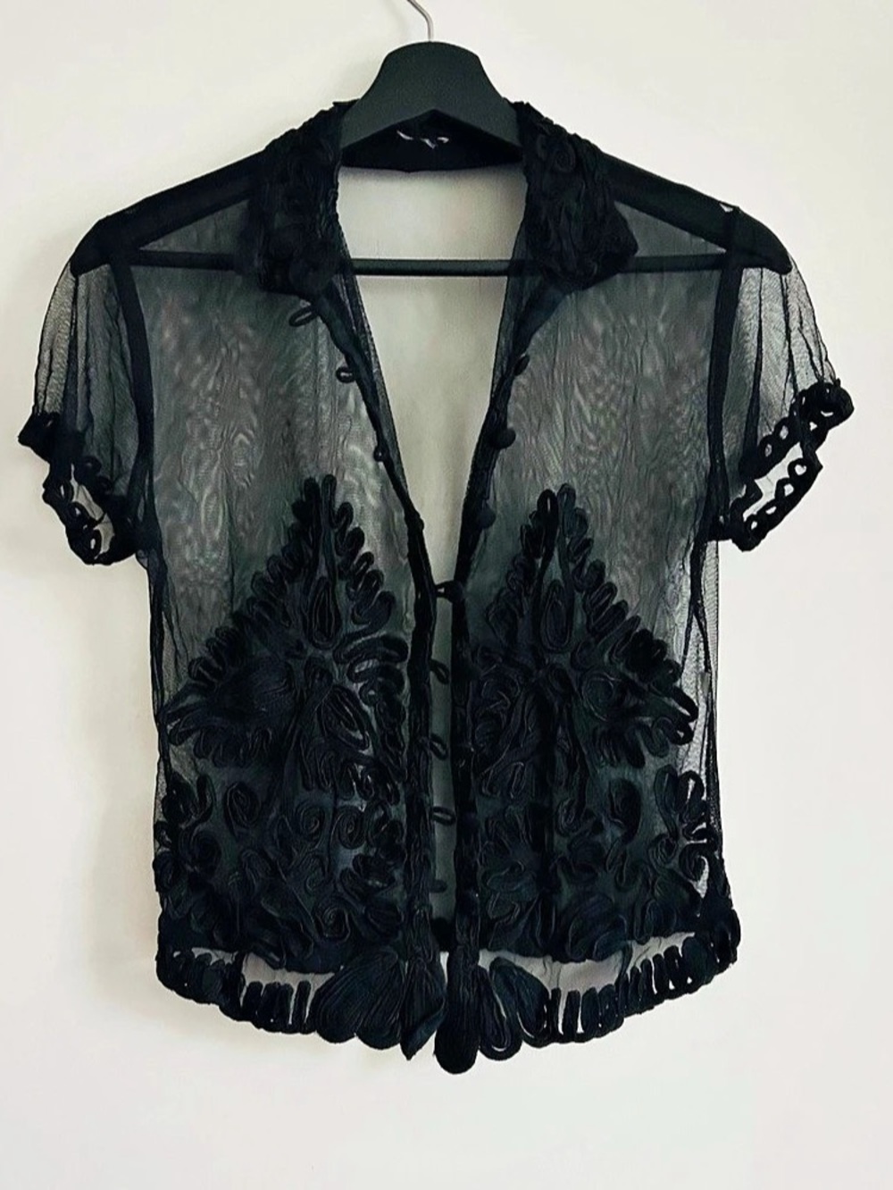 Vintage Black Sheer Floral Embroidered Blouse